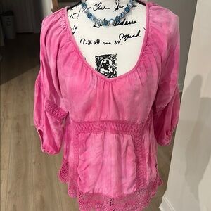Pink Smocked Blouse Relaxed Fit